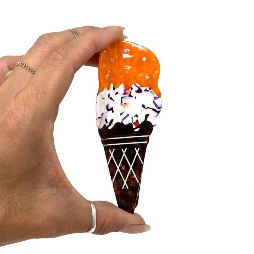 NWT Double Scoop Chocolate Ice Cream Cone Hair Claw Clip